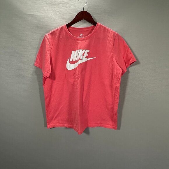 The Nike Tee Shirt Women Large Pink Cotton White Center Swoosh Short Sleeve Top - Picture 1 of 6